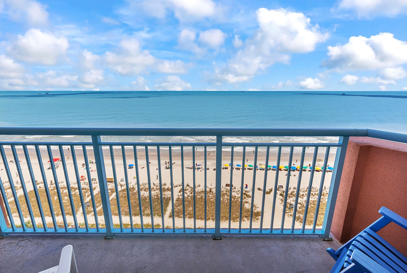 Balcony looking straight out over the beach and ocean